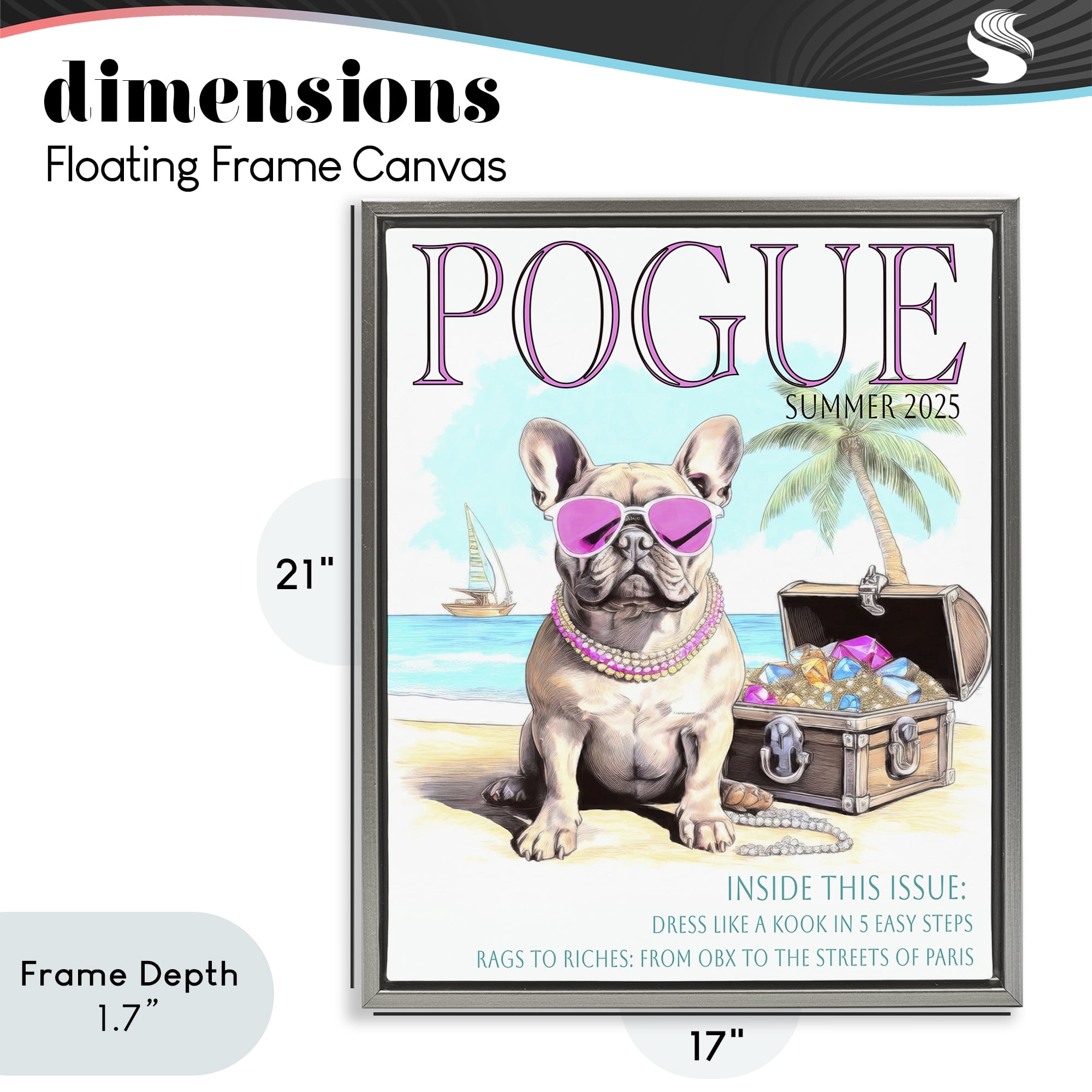 Stupell Industries Pogue Summer Dog Fashion Gray Framed Floater Canvas Wall Art, design by Grotto Studios