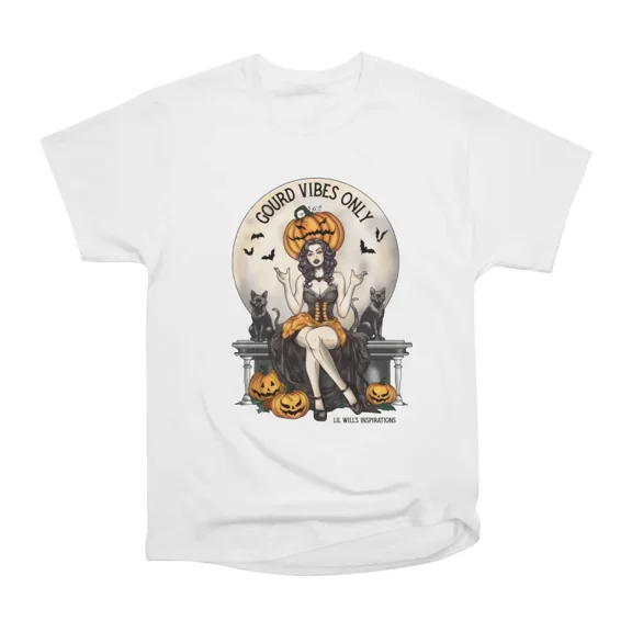 Gourd Vibes Only Holiday Pumpkin PinUp Girl with Black Cats T-Shirt Tee Gift For Him Merch