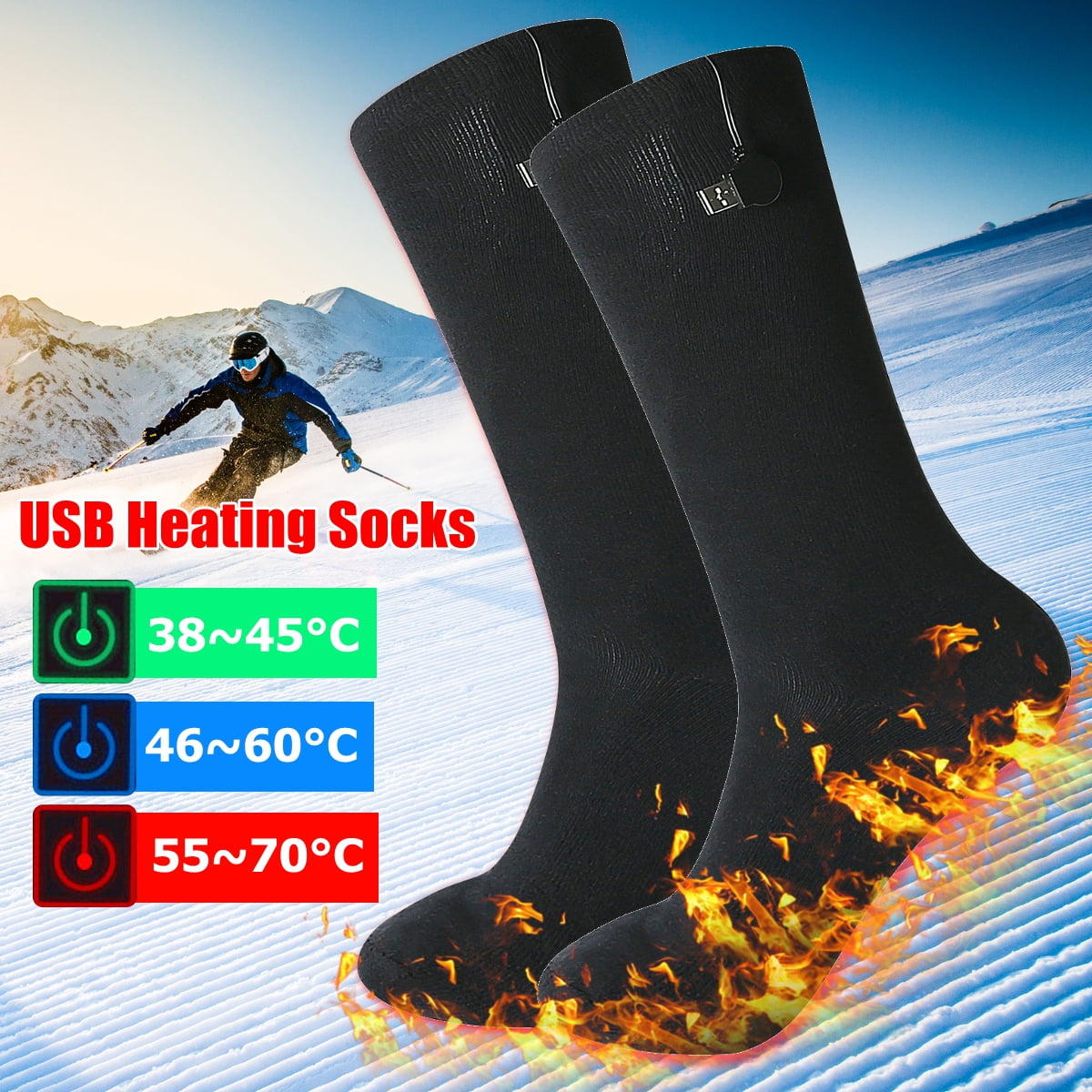 USB Electric Heated Socks Adjustable Temperature Three Gear Winter Warm ...