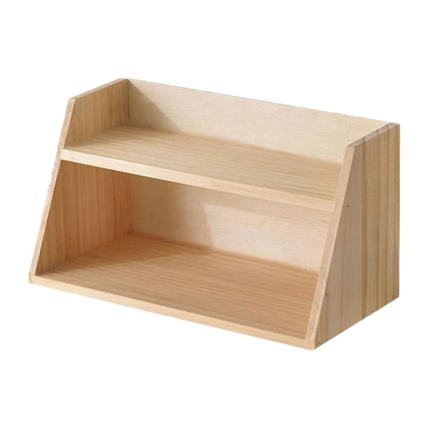 Organizador de encimera de madera, organizador de escritorio de doble capa que ahorra espacio, soporte para tazas Color de la madera