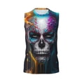 thumbnail image 6 of Lsque Modern Abstract Colorful Skull Print Men's Cotton Blend Sleeveless Muscle Shirts (S-3XL)- Moisture Wicking, Odor Protection, UPF 30+,3X-Large, 6 of 8