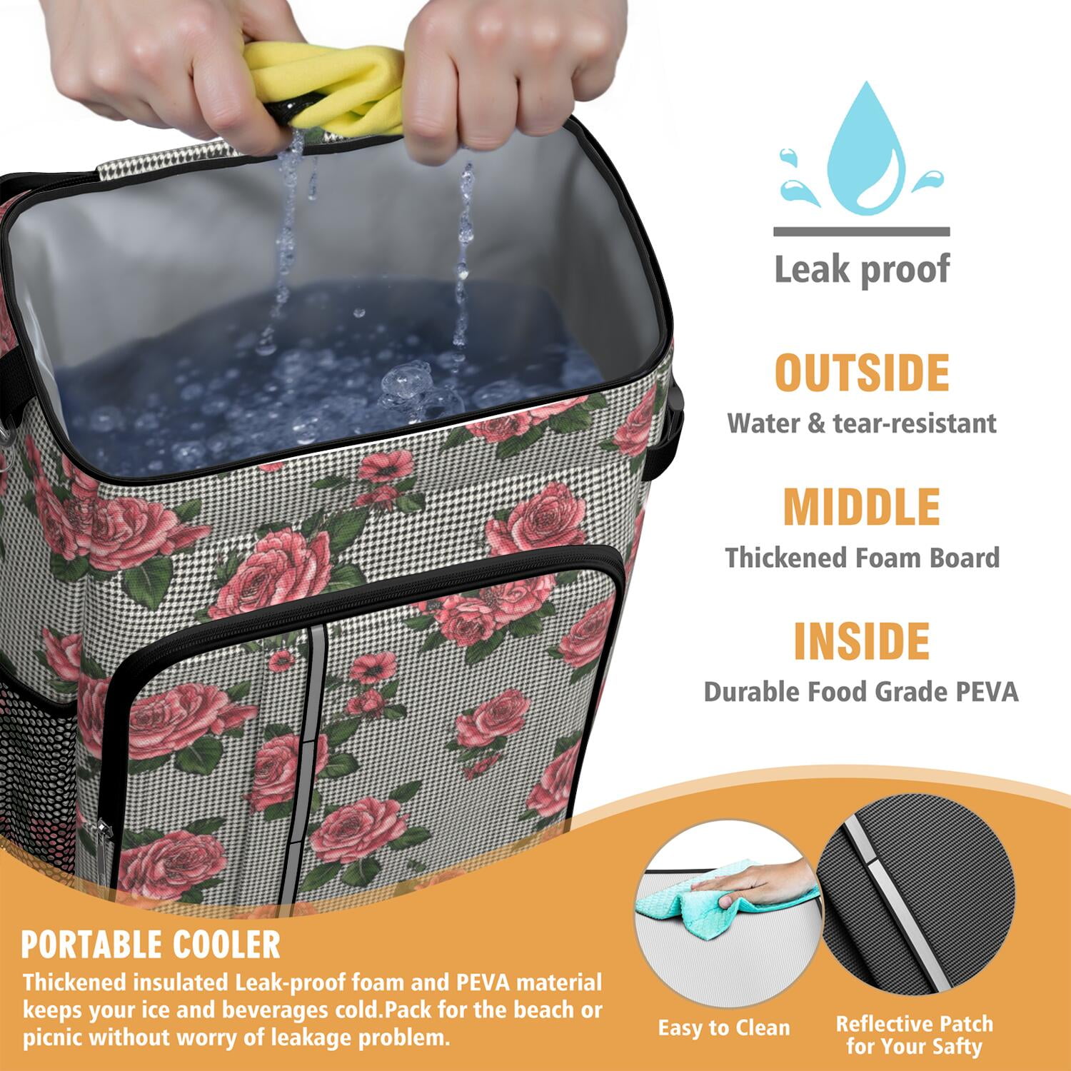 Travel Cooler Bag - Pioneer Flower Camping Beer Cooler Backpack with Bottle Opener- Waterproof Insulated Picnic Backpacks - Cooler Bag for Beach