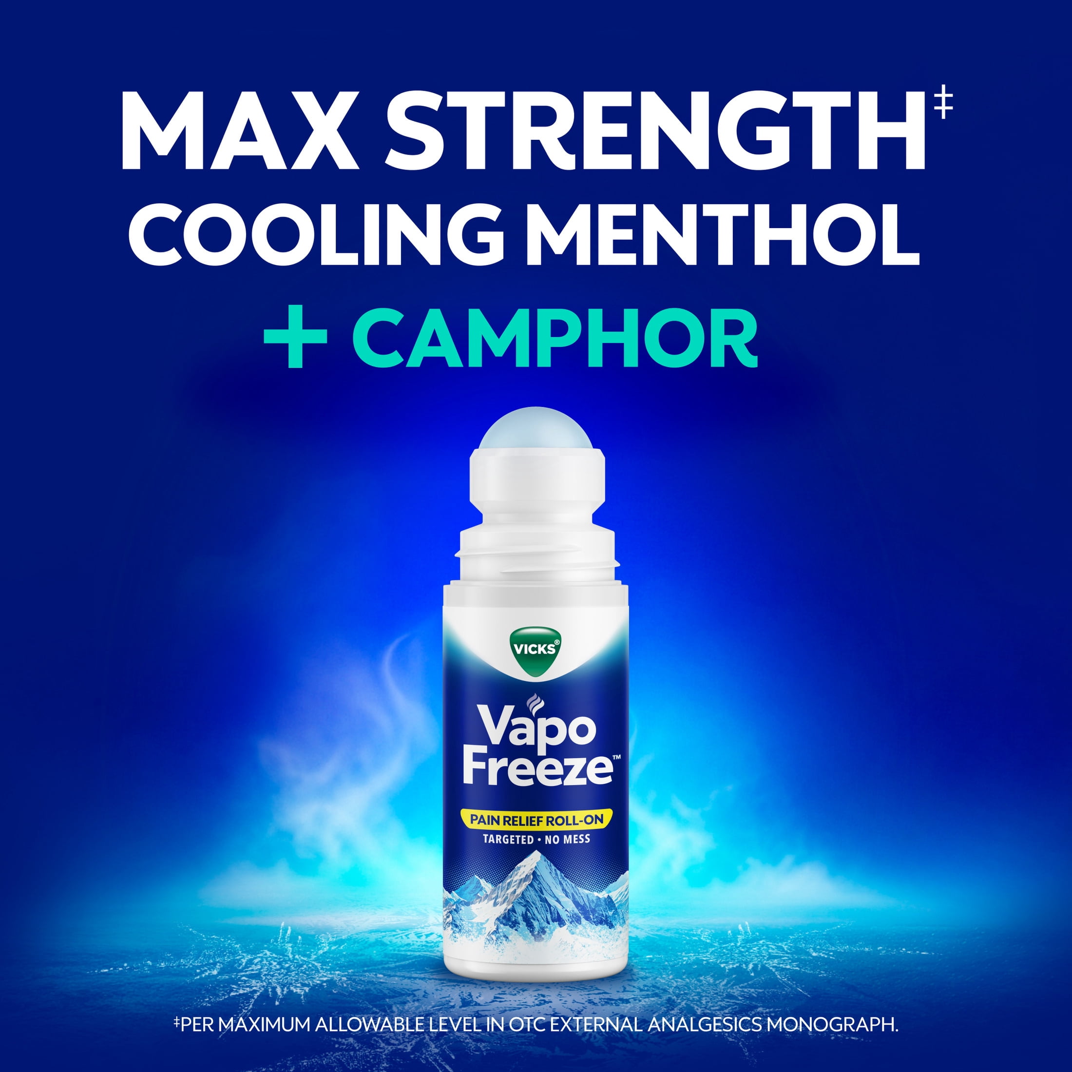 Vicks VapoFreeze Max Strength Menthol + Camphor Pain Relief Roll On, 2.5 oz