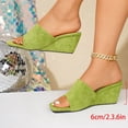 thumbnail image 4 of Women's Suede Wedge Slides Plus Size Square Open Toe Slip on Sandals Summer Solid Color Comfortable Footwear for Casual & Outdoor Mint Green 6.5(38), 4 of 9