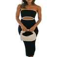 thumbnail image 4 of Femmes Tube Robe Bustier Dos Nu Creux Patchwork Rayé Longue Robe Clubwear M, 4 of 8