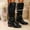 #350-Black, variant on Roncen Women's Fashion Casual Mid-Calf Motorcycle Boots - Winter New Arrival Solid Color Vintage Buckle British Style Biker Boots for Everyday Outfits