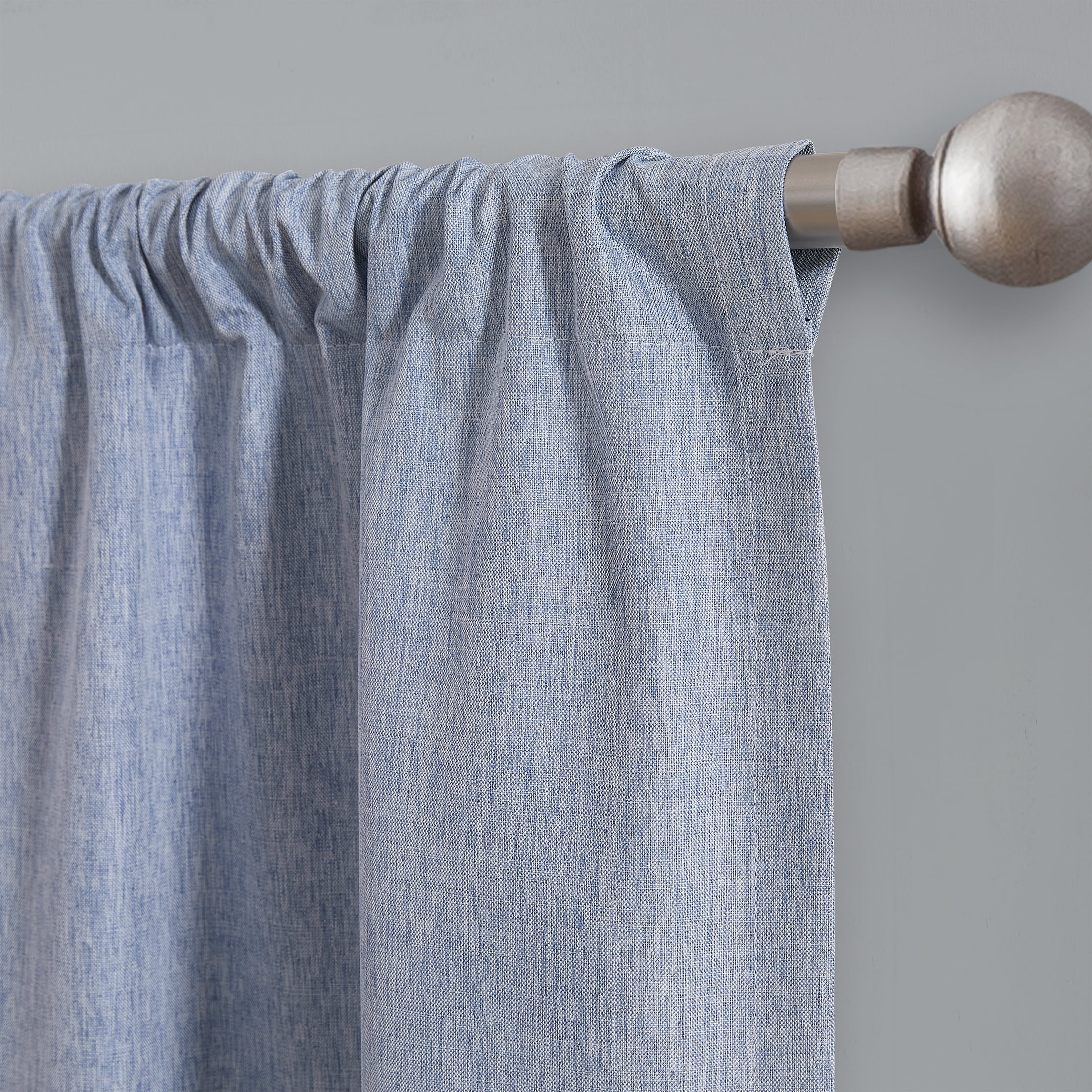 Mainstays Iris Linen Look 100% Blackout Curtain Panel Pair, Set of 2, Blue, 37 in W x 84 in L