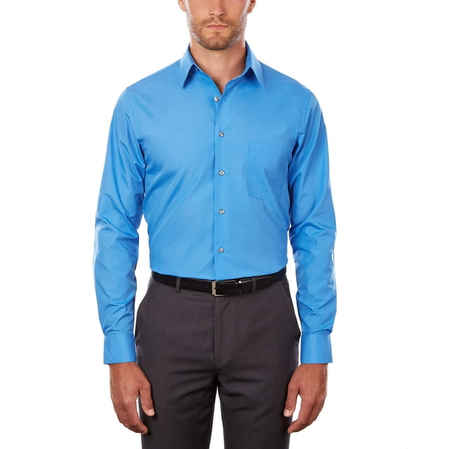 Van Heusen Chemise Habillée pour Homme en Popeline Coupe Régulière Unie à Col Pointu, Pacifico, Encolure 16 Pouces Manche 34 Pouces-35 Pouces