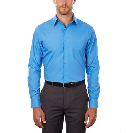 Van Heusen Men's Poplin Regular Fit Solid Point Collar Dress Shirt ...