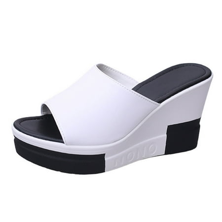 

Quealent Adult Women Sandal Active Sandals Women Cowhide Woven Sole Platform Wedge Resort Sandals Thick Soled Wedges Womens Summer Sandals Casual White 7.5