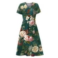 thumbnail image 3 of Gvmfive Women Boho Floral Print Short Sleeve Swing Dress Summer Party Beach Casual Midi Dress, 3 of 4