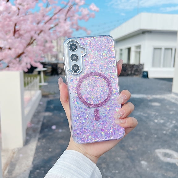 Allytechgroup for Samsung Galaxy A16 5G Case, Shock-Absorbent Support Wireless Charging Non-Slip Glitter Rugged Shockproof Protective Magnetic Back Cover for Samsung Galaxy A16 5G, Purple