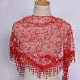 thumbnail image 3 of UJNDER Lace Tassel Wrap Scarf Floral Women's Sheer Shawl for Elegant Styling and Versatile Fashion Red, 3 of 3