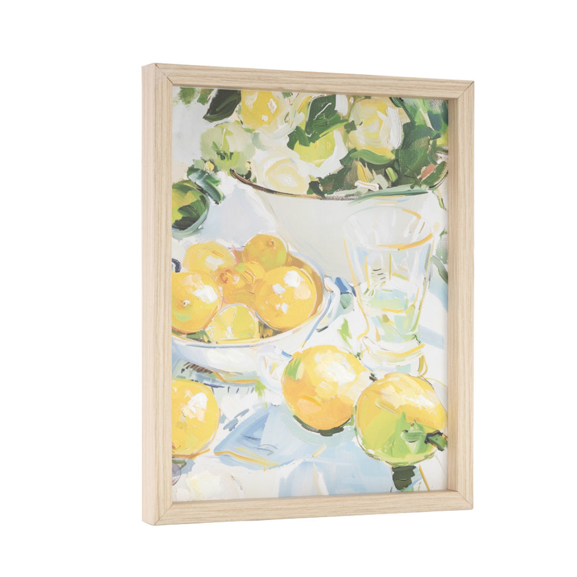 14" x 11" Lemon Fruit Framed Wall Art with Light Brown Frame, by DecMode