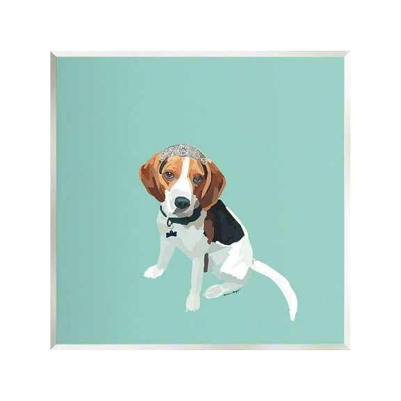 Stupell Industries Beagle with Tiara Animals & Insects Painting Unframed Art Print Wall Art, 12 x 12