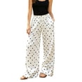 thumbnail image 3 of Endives Women's Wide Leg Pant Polka Dot Summer Satin Pants Casual Straight Leg Pants Beach Vacation Pants for Women Lounge Pant Daily Wear Leisure White M, 3 of 7