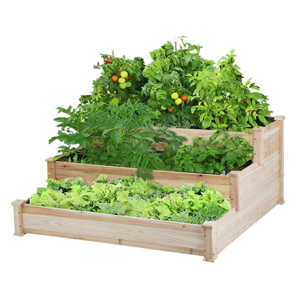 SmileMart 3-Tier Wooden Raised Elevated Garden Bed Planter ...