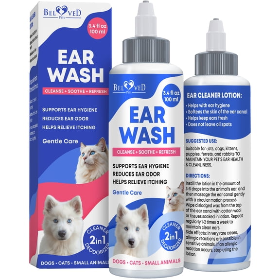 Cat & Dog Ear Cleaner Drops & Wash Solution - Yeast Otic & Itchy Ear Support for Pet - Wax Remover & Flush Remedy for Any Pets
