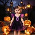 thumbnail image 2 of FYDUU Baby Girl Halloween Dress Black and Purple Contrast Color Fly Sleeves Witch Tutu Dress Girls Princess Birthday Party Dresses 2-3 Years, 2 of 7