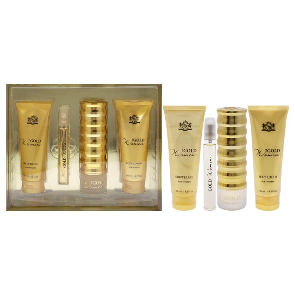 Gold New Balance juego de regalo 4 piezas spray EDP 3.3 oz 0.5 oz gel de ducha 4.3 oz loción corporal 4.3 oz
