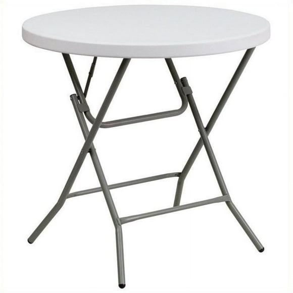 Bowery Hill 32 Inch Round Granite Folding Table in White