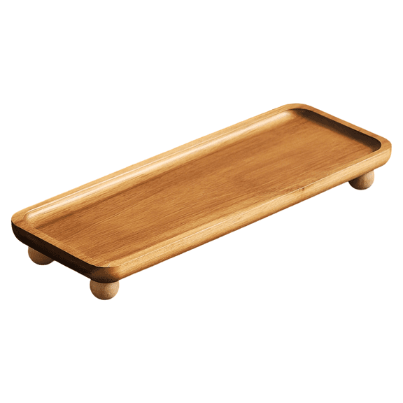 Acacia Wood Wooden Serving Tray with Feet, Japanese Style Rectangular Wooden Tray, 11 x 4.1 in / 28 x 10.5 cm Natural Wood Decorative Tray for Home, Hotel, Coffee, Breakfast, Snack