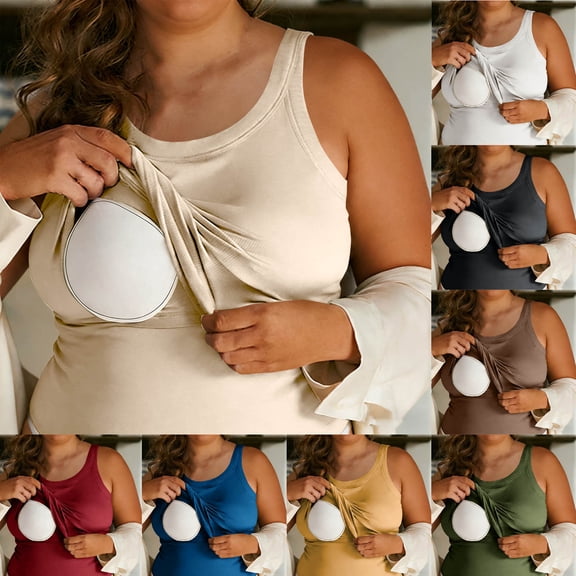 Rvasteizo Womens Summer V Neck Tank Top Solid Color Plus Size Ribbed Fabric Built In Bra Pad Free Casual Top