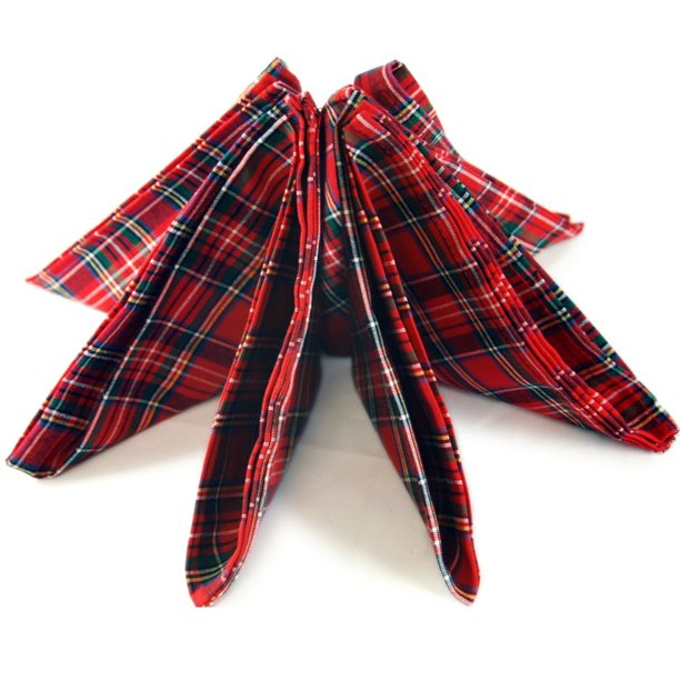 Set of 4 Christmas Red Plaid Cloth Napkins, cotton By CFF