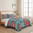 thumbnail image 5 of Twin Quilt Set 68''x86'', Red Teal Boho Botanical Lightweight Summer Bedspread Coverlet Set with 2 Pillow Shams, Southwestern Retro Ethnic Tribal Breathable All Season Quilt Bedding for Dorm/Bedroom, 5 of 9