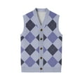 thumbnail image 5 of Resicozy Mens Plaid Vest V-Neck Sleeveless Casual Slim Fit Button Down Pullover Knitted Sweaters Light Purple 2XL, 5 of 6