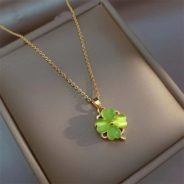 Collar giratorio giratorio de trébol de cuatro hojas para mujer - Joyería única y elegante con piedra ojo de tigre para buena suerte y estilo