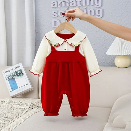 

Girls Boy Romper Long Sleeve Cute Spring Festival Print New Year Tang Suit New Year Baby Outfit Baby Girls Romper 3-6 Months