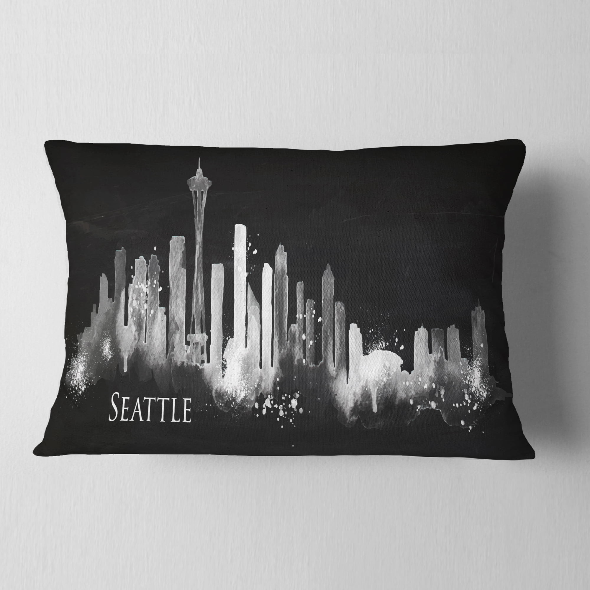 Designart Seattle Dark Silhouette - Cityscape Painting Throw Pillow - 12x20