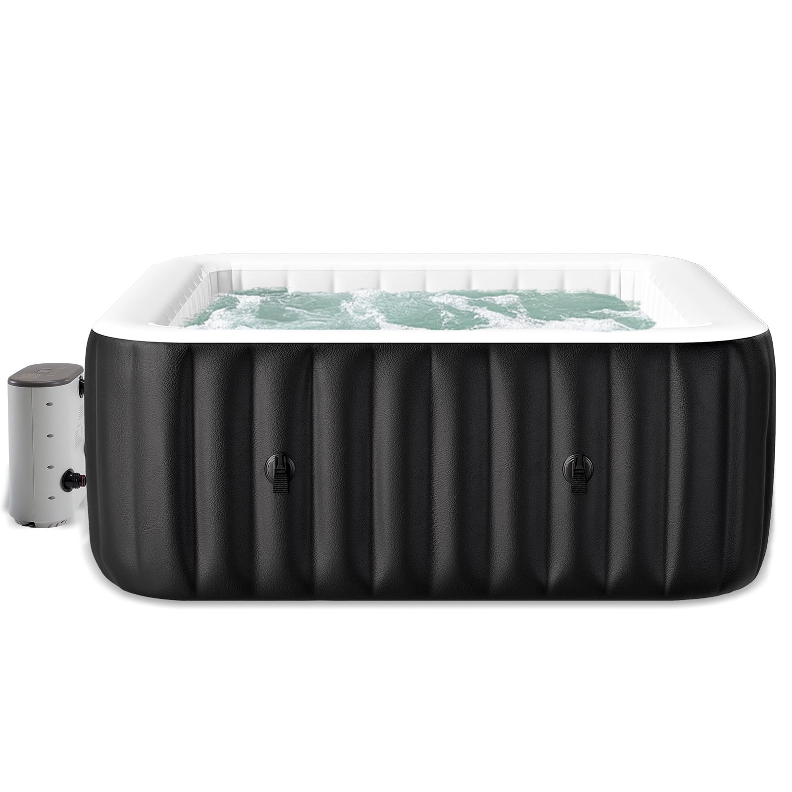 Slsy 4-6 Person Inflatable Square Hot Tub with 130 Bubble Jets, Built-in Heater Pump and Filter, 73"L x 73"W x 25"H