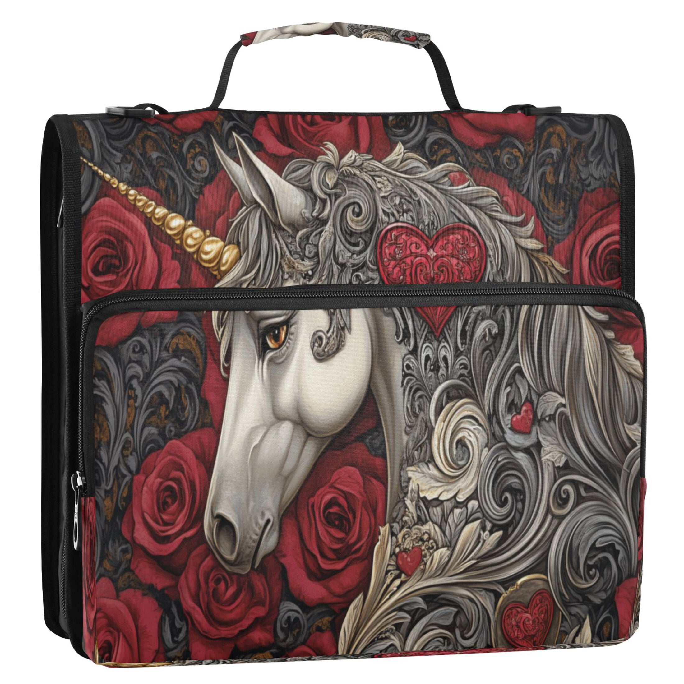 YAZAOO Zipper Binder trapper keeper Documents Organized Design Unicorn Roses Hearts Printed