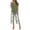 Army Green, variant on Women's Leaf Print Two-Piece Set, Round Neck Short Sleeve Top with Matching High Waist Cropped Pants, Casual Outfit for Everyday Wear