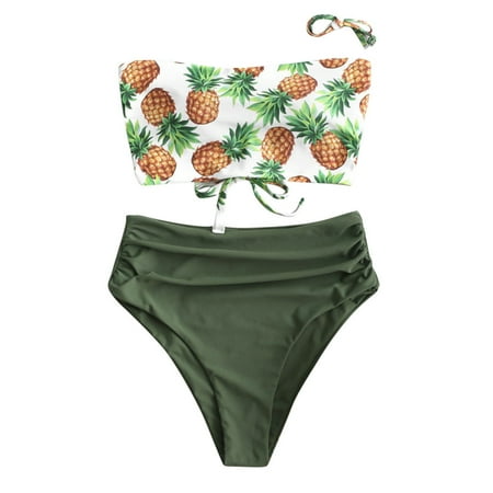 

Bikinis for Women Women Two Pieces Bathing Suit Top Ruffled With High Waisted Bottom Bikini Set