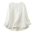 thumbnail image 2 of Alkepwun Women's Embroidered Tops Cotton Linen Shirts Bohemian Clothes Long Sleeve Notched V Neck Boho Shirts Casual Loose Tunics Blouses, 2 of 6