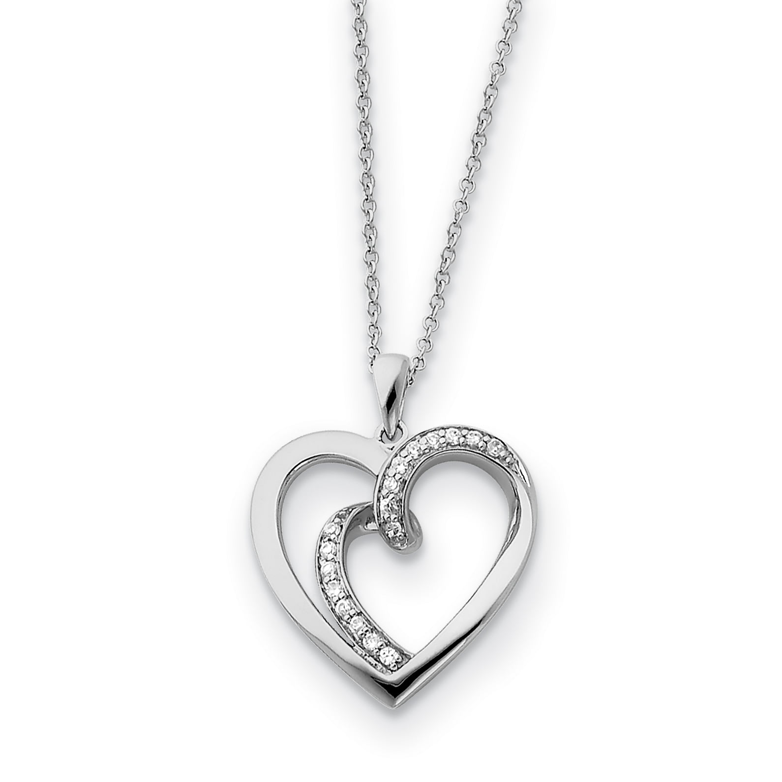 Heart Journey Necklace Cubic Zirconia 925 Sterling Silver CZ 18 Length 