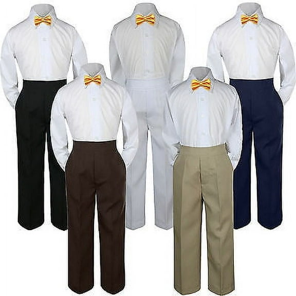 3pc Boy Suit Set Yellow Bow Tie Baby Toddler Kid Formal Shirt Pants S-7 Wedding