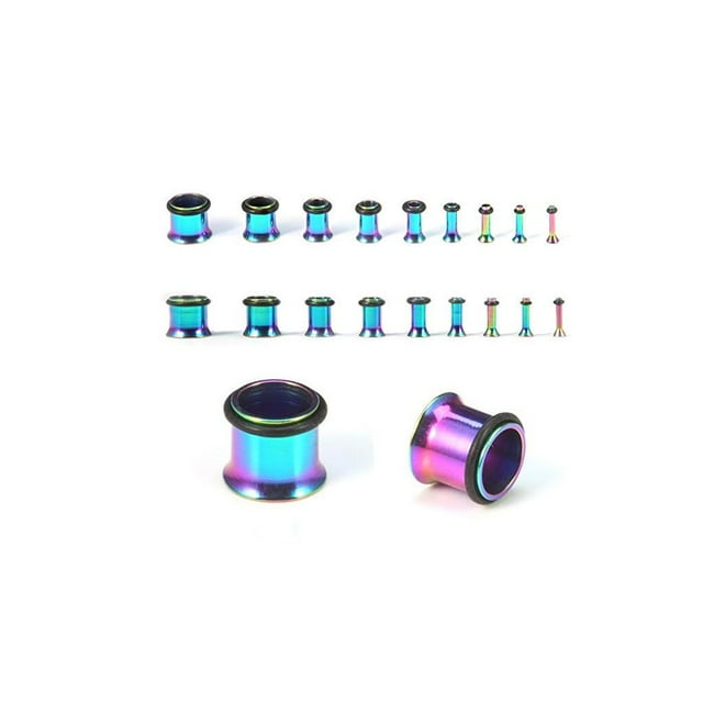 18 Pieces Anodized Titanium Ear Plugs Stretching Kit 14G - 00G (1.6mm-10mm)
