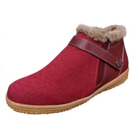 

Snow Boots for Women Plush Toe Leather Boots Fashion Buckle Suede Round Stitching Snow Short Boots Women s women s boots PU Flock Dress Sandals for Women Wine