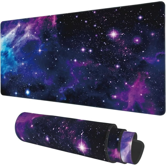Galaxy Nebula Universe Extended Gaming Mouse Pad 35.4x15.7in Non-Slip Rubber Base Stitched Edge Long Computer Keyboard Mouse Mat for Home Office