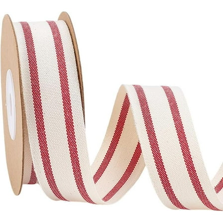 10 Yards Red White Stripe Ribbon 1 inch Cotton Webbing Striped Fabric Ribbons Farmhouse Ribbon Roll for Gift Wrapping Home Decor DIY Crafts Bouquet