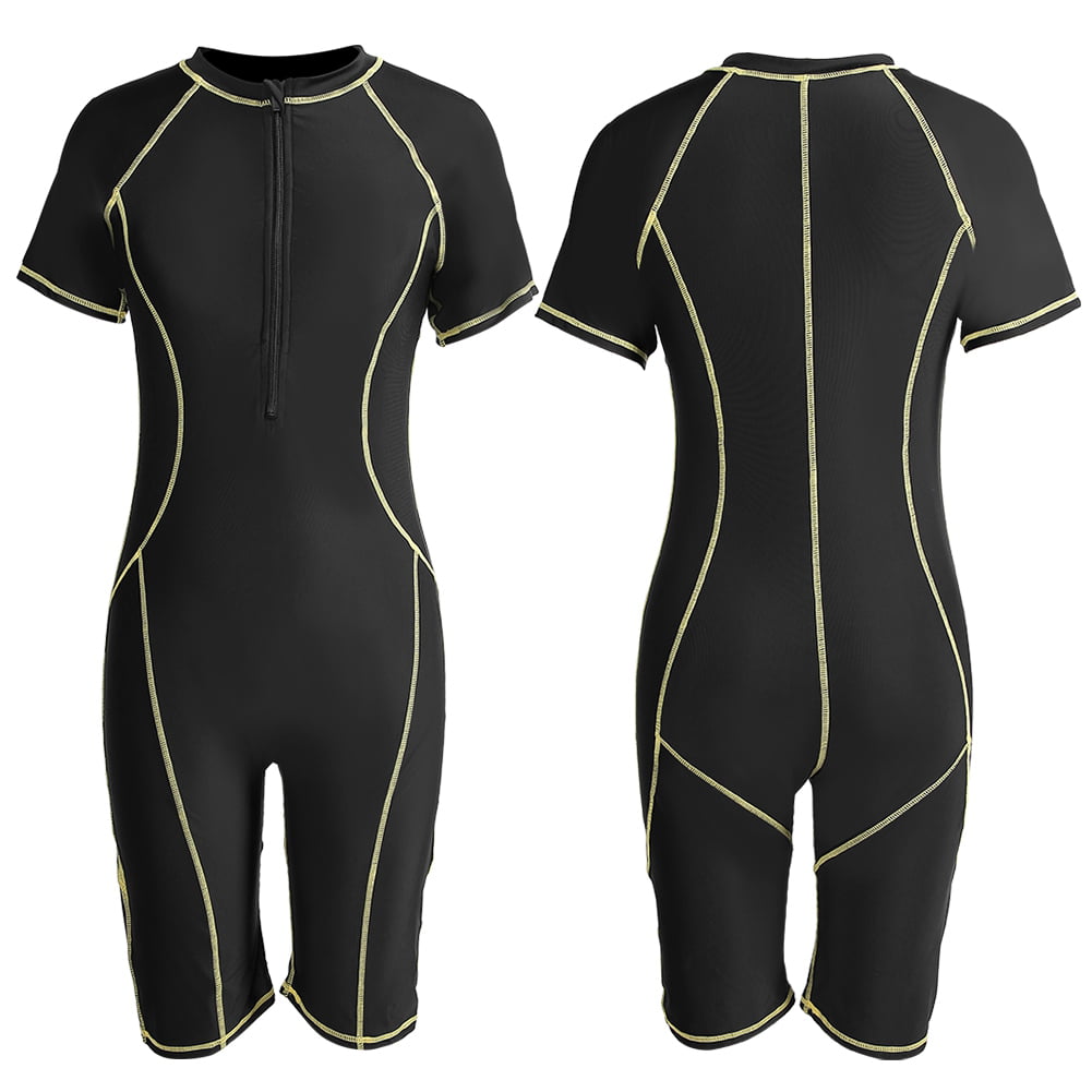 Women One-piece Black Diving Snorkeling Wet Suit Short Sleeve Fast Dry Swimwear 