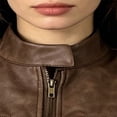 thumbnail image 3 of Morttic Women's Retro Solid Color Faux Leather Zip Up Vest – Stand Collar Sleeveless Jacket with Pockets Short Outerwear Brown，S, 3 of 5