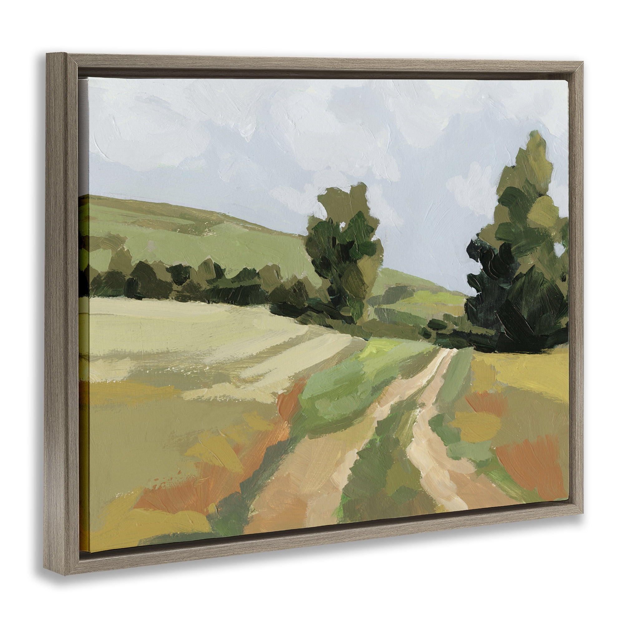 Stupell Industries Vast Country Path Landscape Painting Brown Floater Framed Art Print Wall Art, 21 x 17