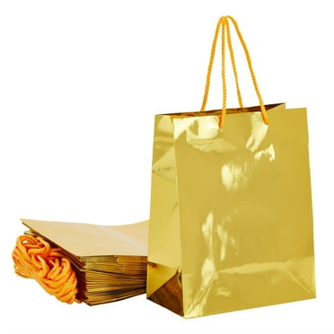 Sparkle and Bash Metallic Gold Gift Bags, 24 Count, 10 x 8 x 4.25 inches, for Parties and Events