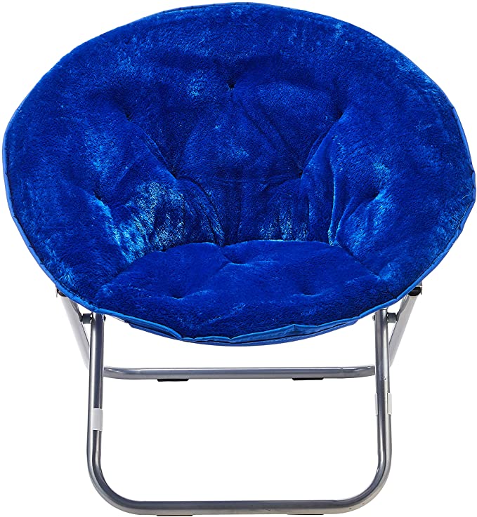 K658107 Urban Shop Faux Fur Folding Saucer Chair with Metal Frame 30 Frame Aqua Blue