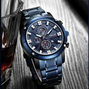 Men's Watches Quartz 30m Waterproof Clock Auto Date Stainless Steel Case Watchband Wristwatches 9153 Blue Timer Bracelet Watch - Quartz Wristwatches